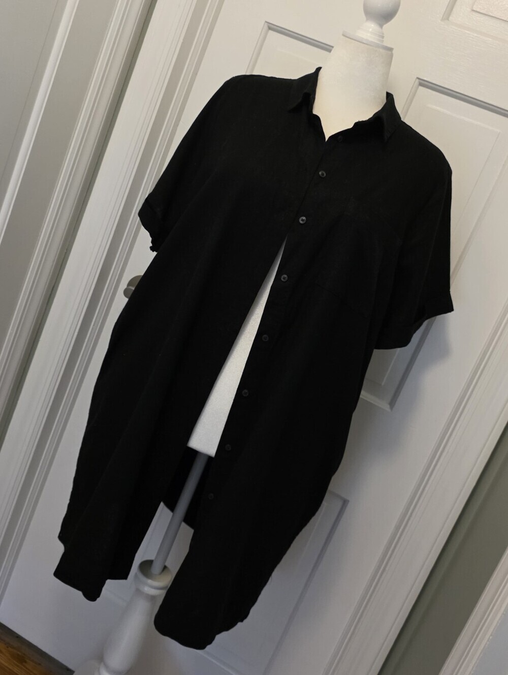 Old Navy Black Linen Blend Short-Sleeve Button-Up Shirt Dress Size XL 14/16